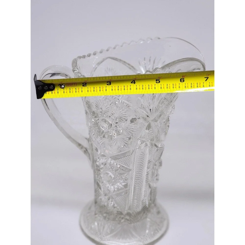 Vintage 1906 EAPG Cambridge Fernland #2635 Sunburst Snowflake Clear Pitcher 9.75
